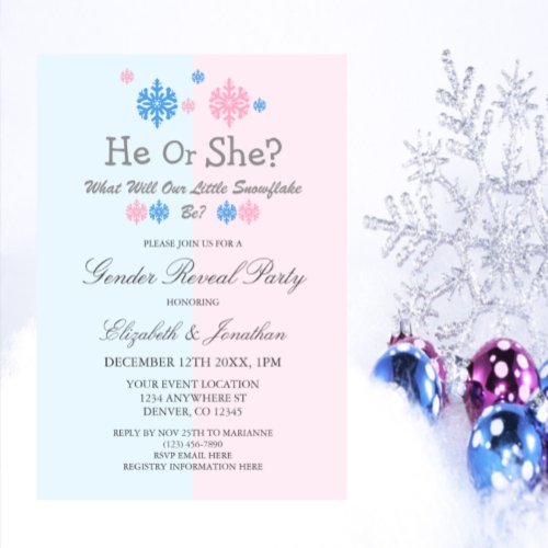 Little Snowflake Winter Gender Reveal Invitation