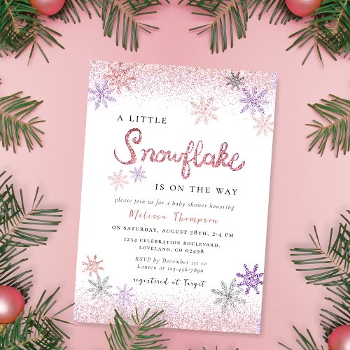Little Snowflake Winter Girl Baby Shower Invitation