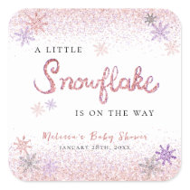 Little Snowflake Winter Girl Baby Shower Square Sticker