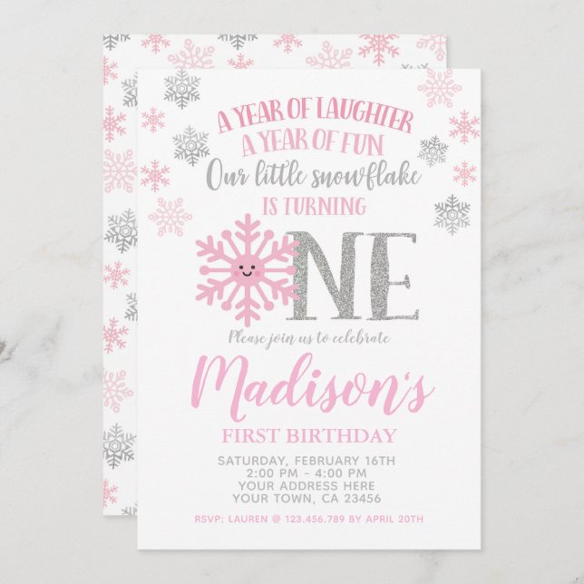 Little Snowflake, Winter ONEderland First Birthday Invitation (Front/Back)