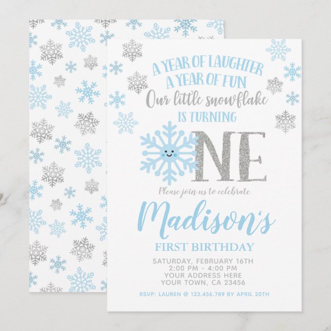 Little Snowflake, Winter ONEderland First Birthday Invitation (Front/Back)