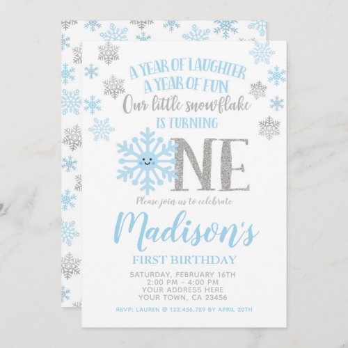 Little Snowflake Winter ONEderland First Birthday Invitation