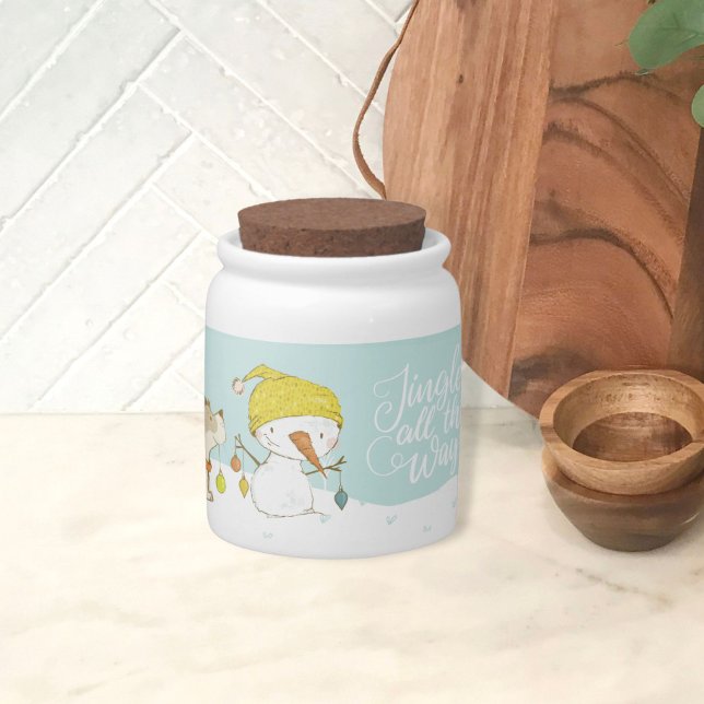 Little snowman and dog in christmas winter scene candy jar (Creator Uploaded)