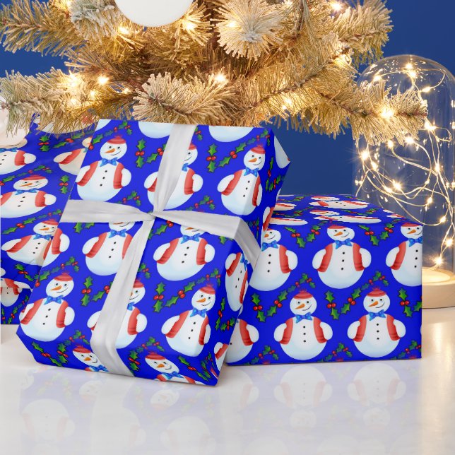 Little Snowman Holly Berries Christmas Wrapping Paper (Holidays)