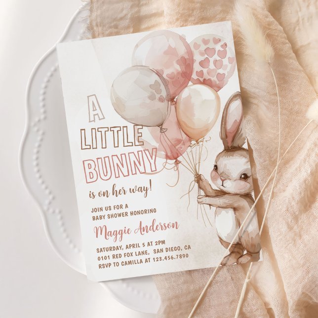 Little Some Bunny Balloon Baby Girl Shower Invitation (Creator Uploaded)