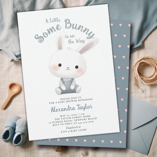 Little Some Bunny Overalls Cute Baby Boy Shower Invitation