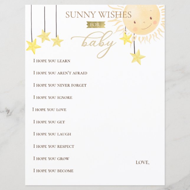 Little Sonny Sunshine Baby Shower Wishes (Front)