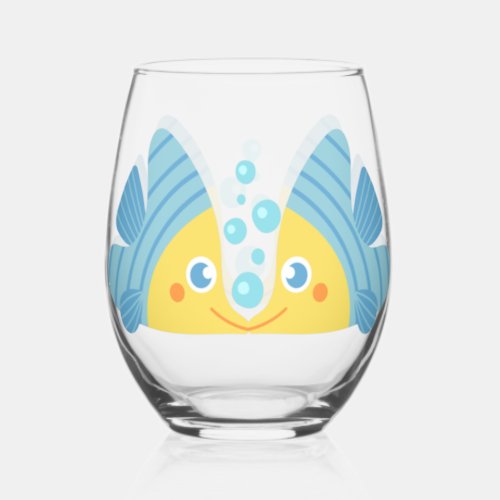 Little soulmate cute fishes underwater in love stemless wine glass