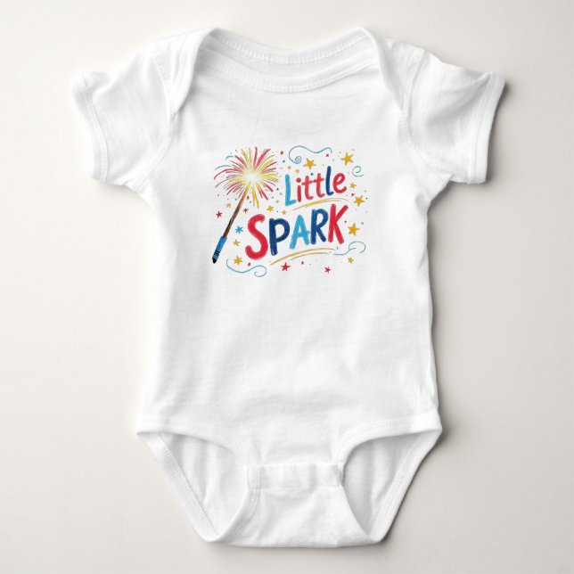 Little Spark Crayon Style Fireworks Sparkler Baby Bodysuit (Front)