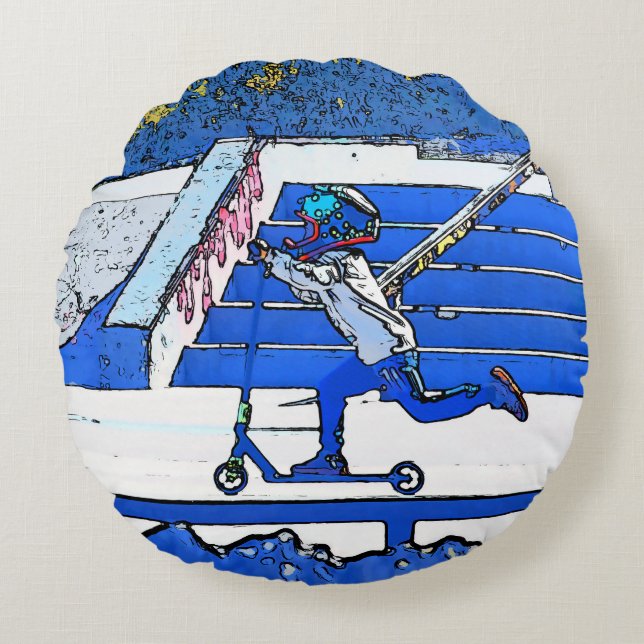Little Speedster - Scooter Rider  Round Pillow (Front)