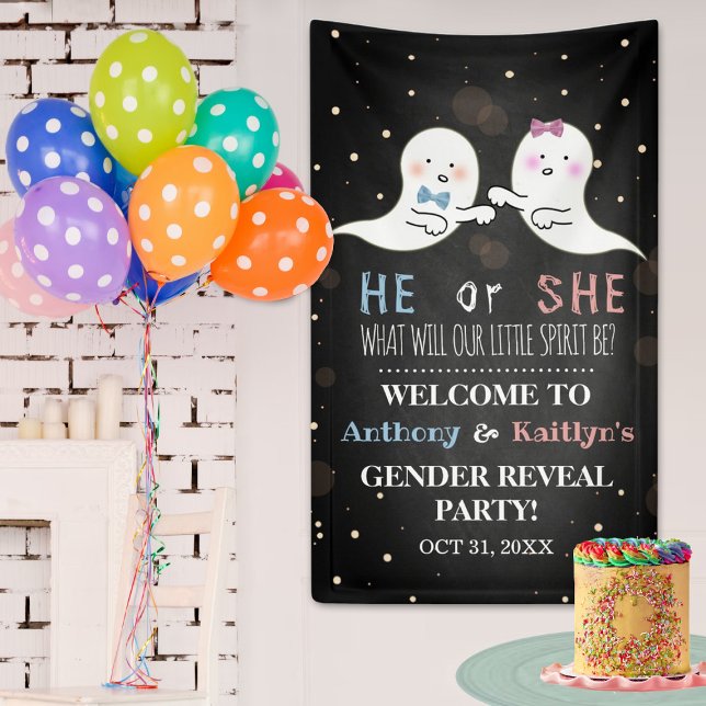 Little Spirit Halloween Ghosts Gender Reveal Party Banner (Creator Uploaded)