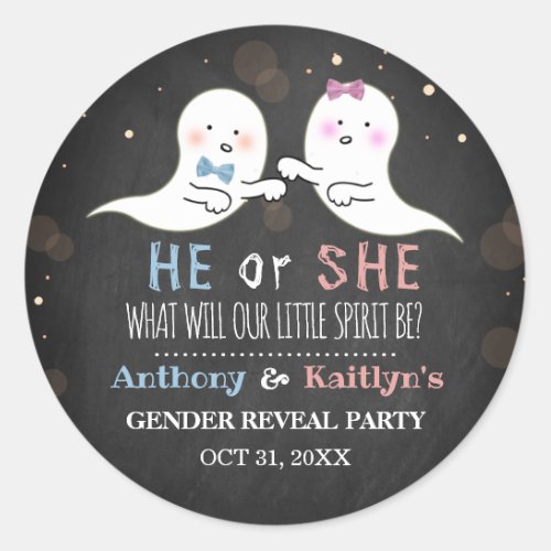 Little Spirit Halloween Ghosts Gender Reveal Party Classic Round Sticker