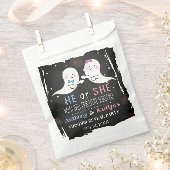 Little Spirit Halloween Ghosts Gender Reveal Party Favor Bag (Clipped)
