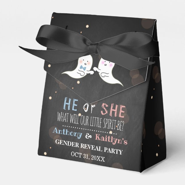 Little Spirit Halloween Ghosts Gender Reveal Party Favor Boxes (Front Side)