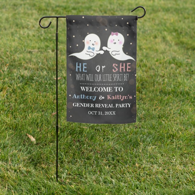 Little Spirit Halloween Ghosts Gender Reveal Party Garden Flag (In SItu)