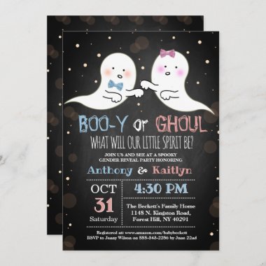 Little Spirit Halloween Ghosts Gender Reveal Party Invitation