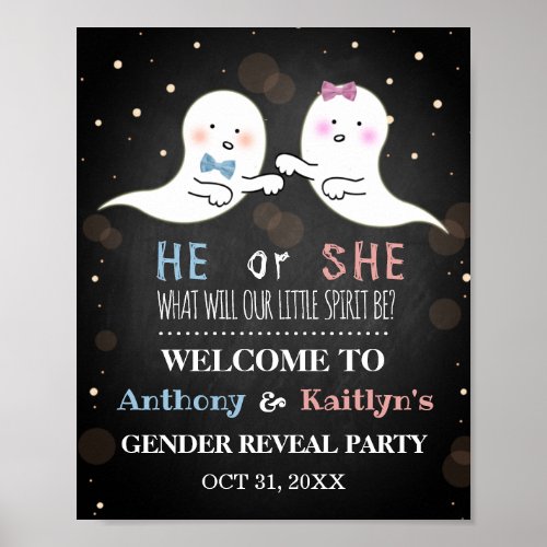 Little Spirit Halloween Ghosts Gender Reveal Party Poster