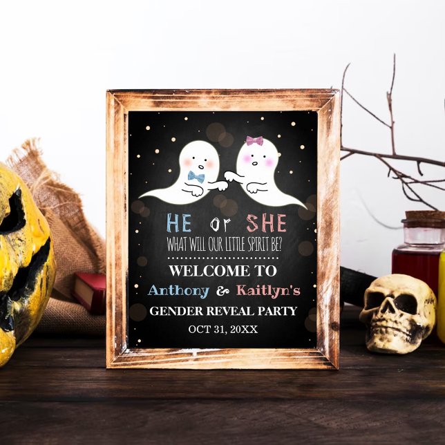 Little Spirit Halloween Ghosts Gender Reveal Party Poster (Creator Uploaded)