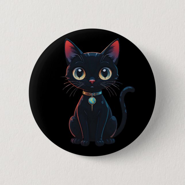 Little Spooky Black Cat Button (Front)