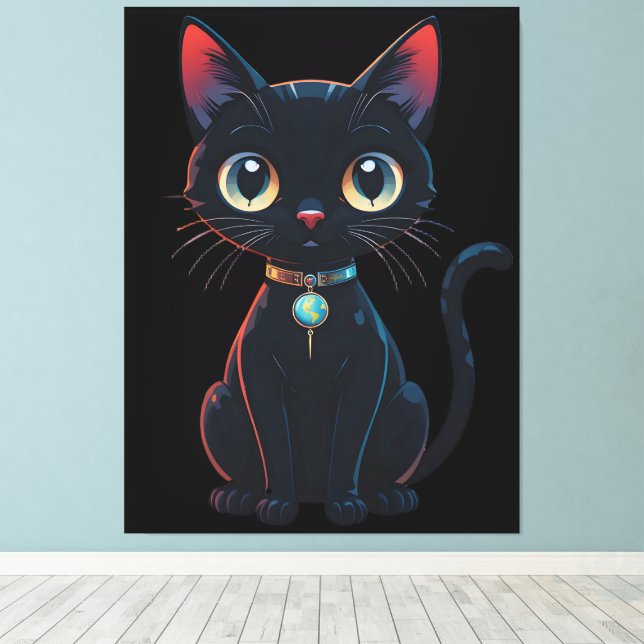 Little Spooky Black Cat Canvas Print (Insitu(Wood Floor))