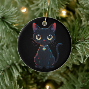 Little Spooky Black Cat Ceramic Ornament