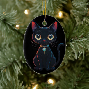 Little Spooky Black Cat Ceramic Ornament
