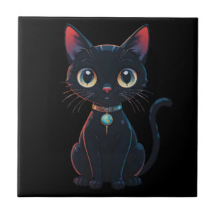 Little Spooky Black Cat Ceramic Tile