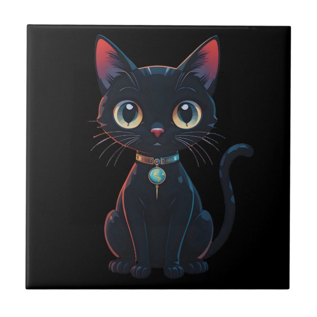 Little Spooky Black Cat Ceramic Tile (Front)