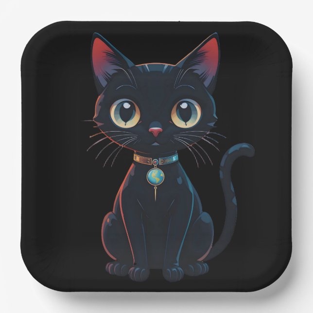 Little Spooky Black Cat Paper Plates (Front)