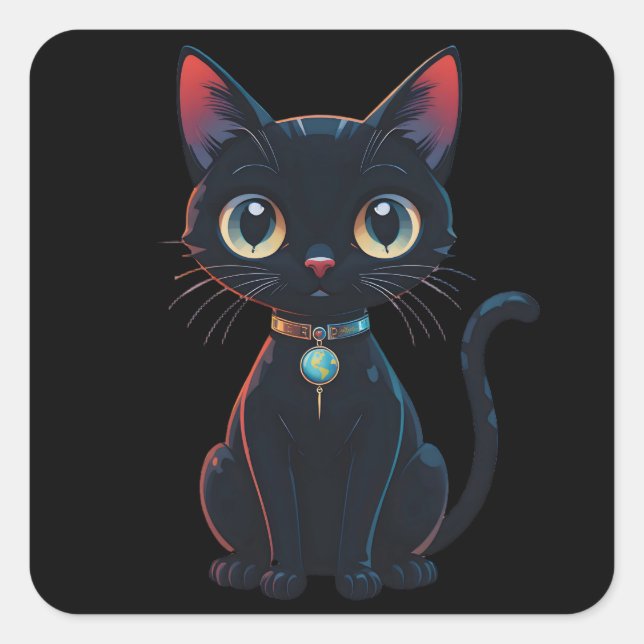 Little Spooky Black Cat Square Sticker (Front)