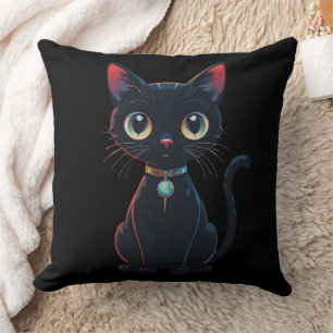Little Spooky Black Cat Throw Pillow