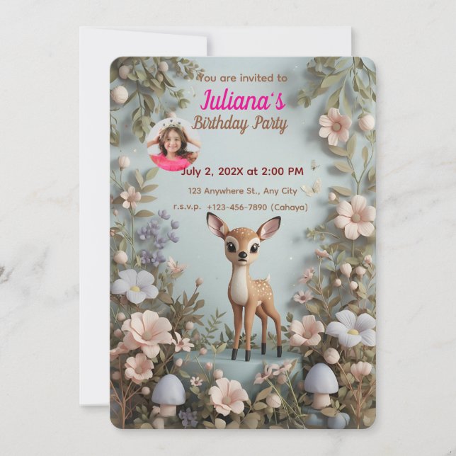 Little Spotted Deer Woodland Birthday Invitation – (Front)