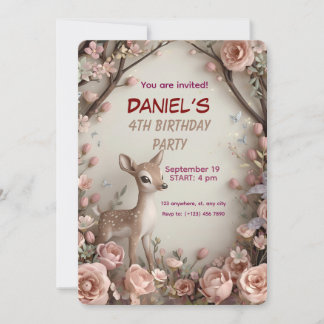 Little Spotted Deer Woodland Birthday Invitation –