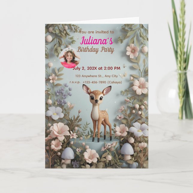 Little Spotted Deer Woodland Birthday Invitation – (Front)