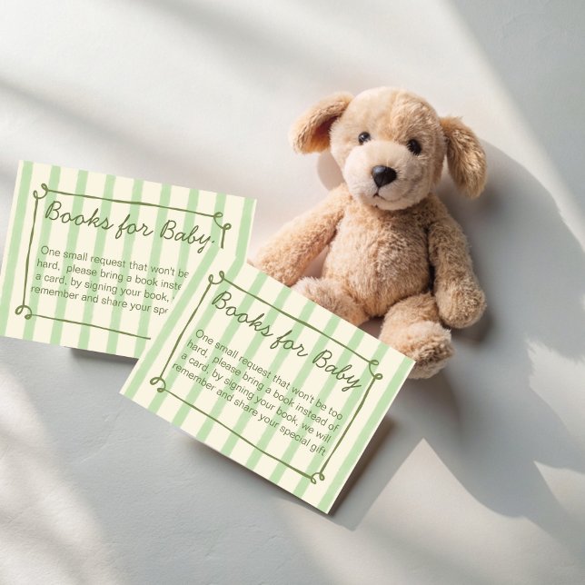 Little sprout Baby Shower book request Enclosure Card (Little sprout Baby Shower book request Enclosure Cards books for baby cards retro sage green stripes)
