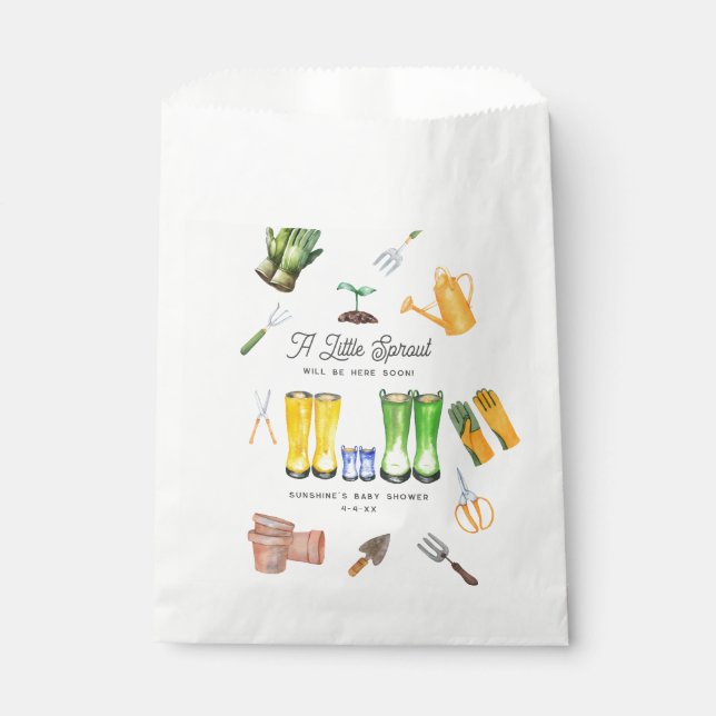 Little Sprout Blue Boots Garden Baby Shower Favor Bag (Front)