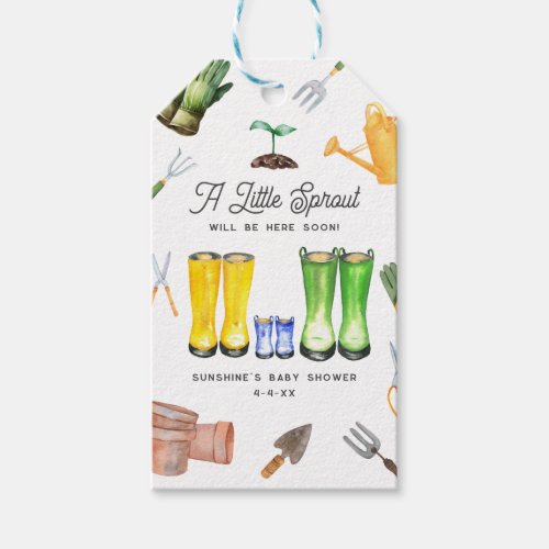 Little Sprout Blue Boots Garden Baby Shower Gift Tags