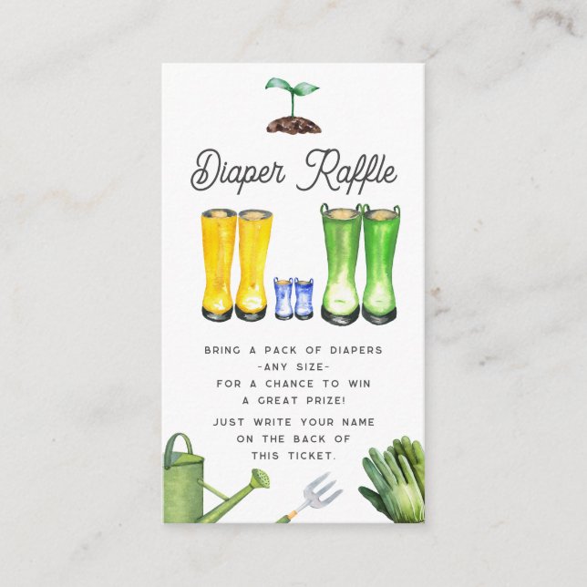 Little Sprout Blue Gardening Boots Diaper Raffle Enclosure Card (Front)