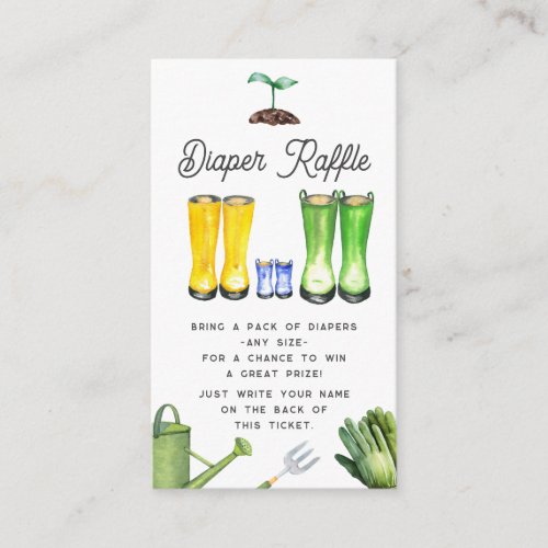 Little Sprout Blue Gardening Boots Diaper Raffle Enclosure Card