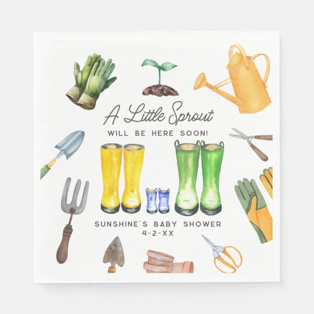 Little Sprout Blue Rain Boots Garden Baby Shower Napkins (Front)
