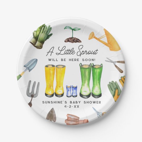 Little Sprout Blue Rain Boots Garden Baby Shower Paper Plates