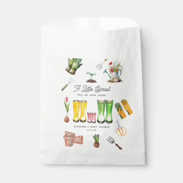 Little Sprout Gardening Baby Shower Pink Boots Favor Bag (Front)