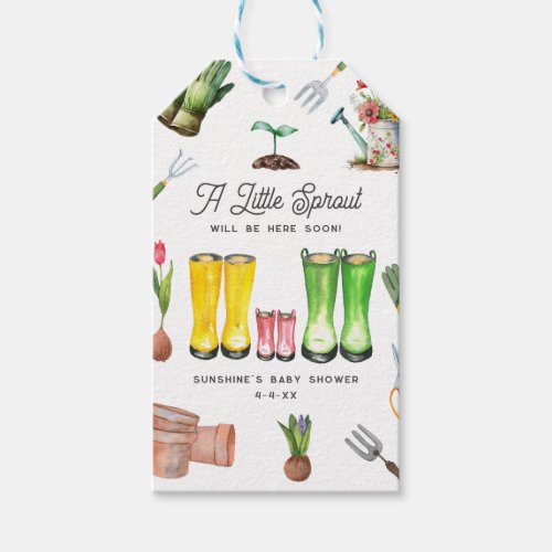 Little Sprout Gardening Baby Shower Pink Boots Gift Tags