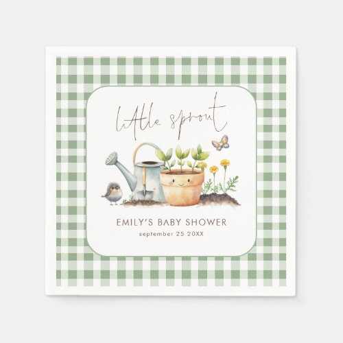 Little Sprout Gingham Sage Garden Baby Shower Napkins