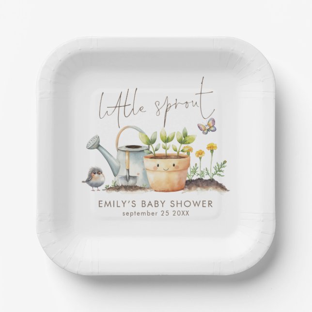 Little Sprout Girl or Boy Garden Baby Shower  Paper Plates (Front)
