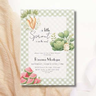 Little Sprout Green Gingham Veggie Baby Shower Invitation
