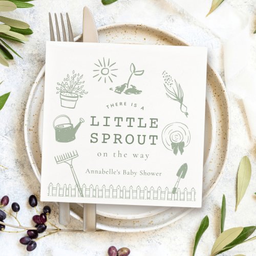 Little Sprout Hand-drawn Garden Baby Shower Napkins