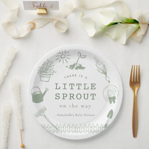 Little Sprout Hand-drawn Garden Baby Shower Paper Plates