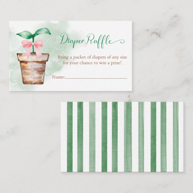 Little Sprout is on the Way Bow Diaper Raffle Enclosure Card (Front/Back)
