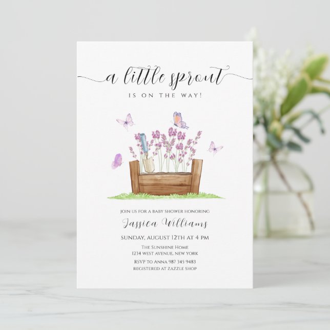 Little Sprout Meadow Lavender Garden Baby Shower Invitation (Standing Front)